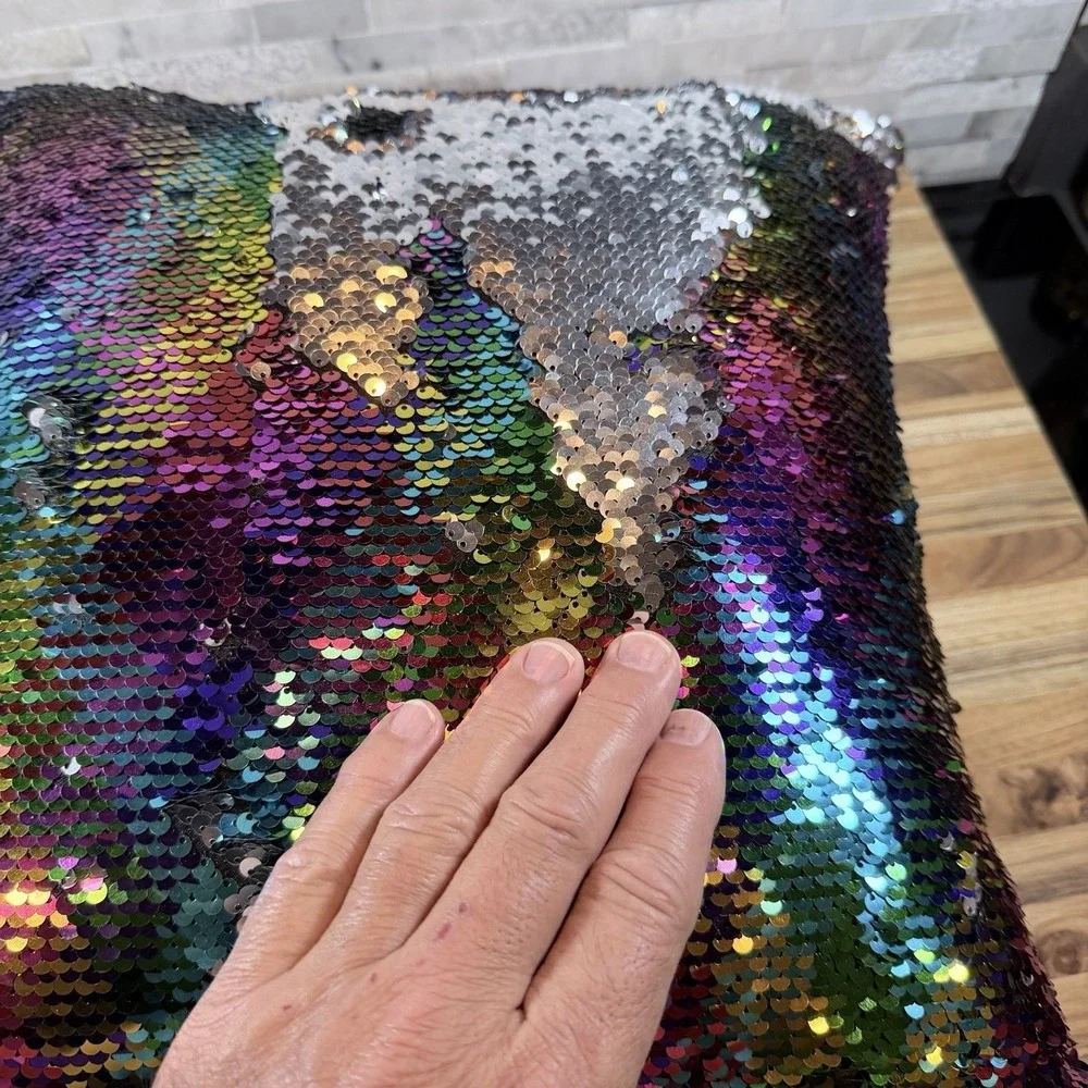 Rainbow Mermaid Flip Sequin Throw Pillow Reversible Silver Black‎ Accent Cushion